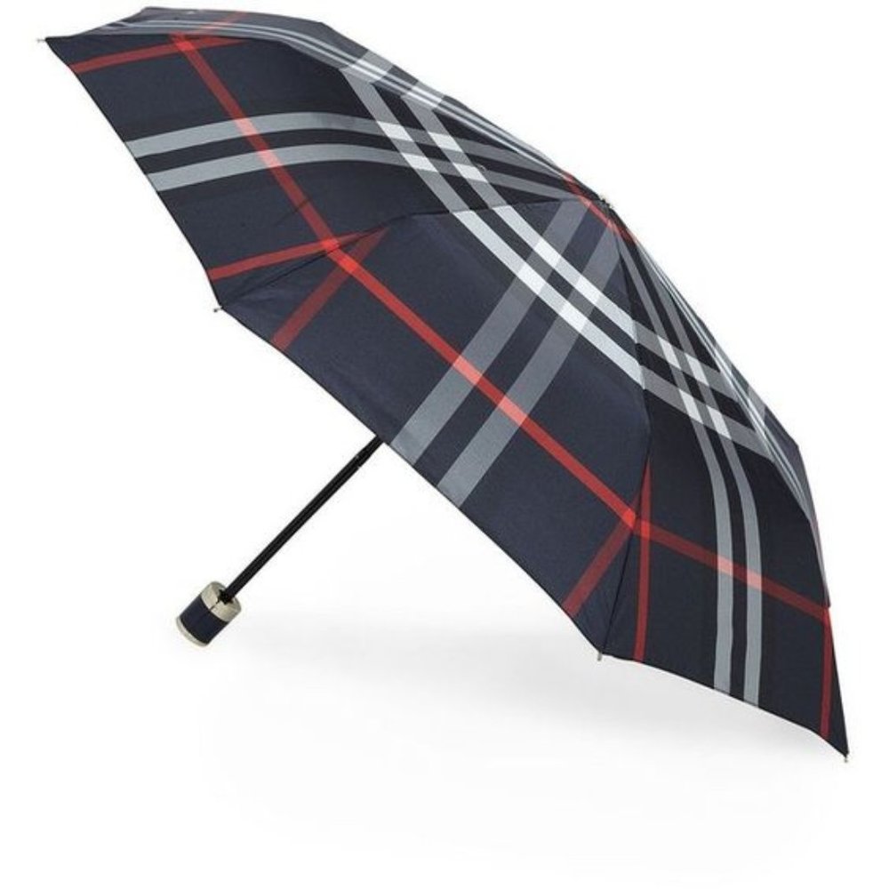 Burberry Navy Checked Print Folding Umbrella!